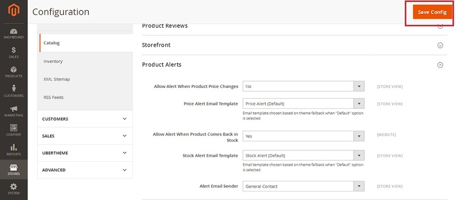 How-to-Configure-Out-of-Stock-Notification-in-Magento2-Save-configuration
